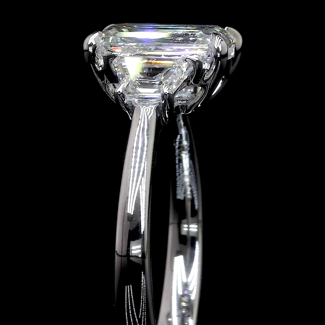 1.29 Cts 14K WHITE GOLD Emerald Shape 3 Stones Ring