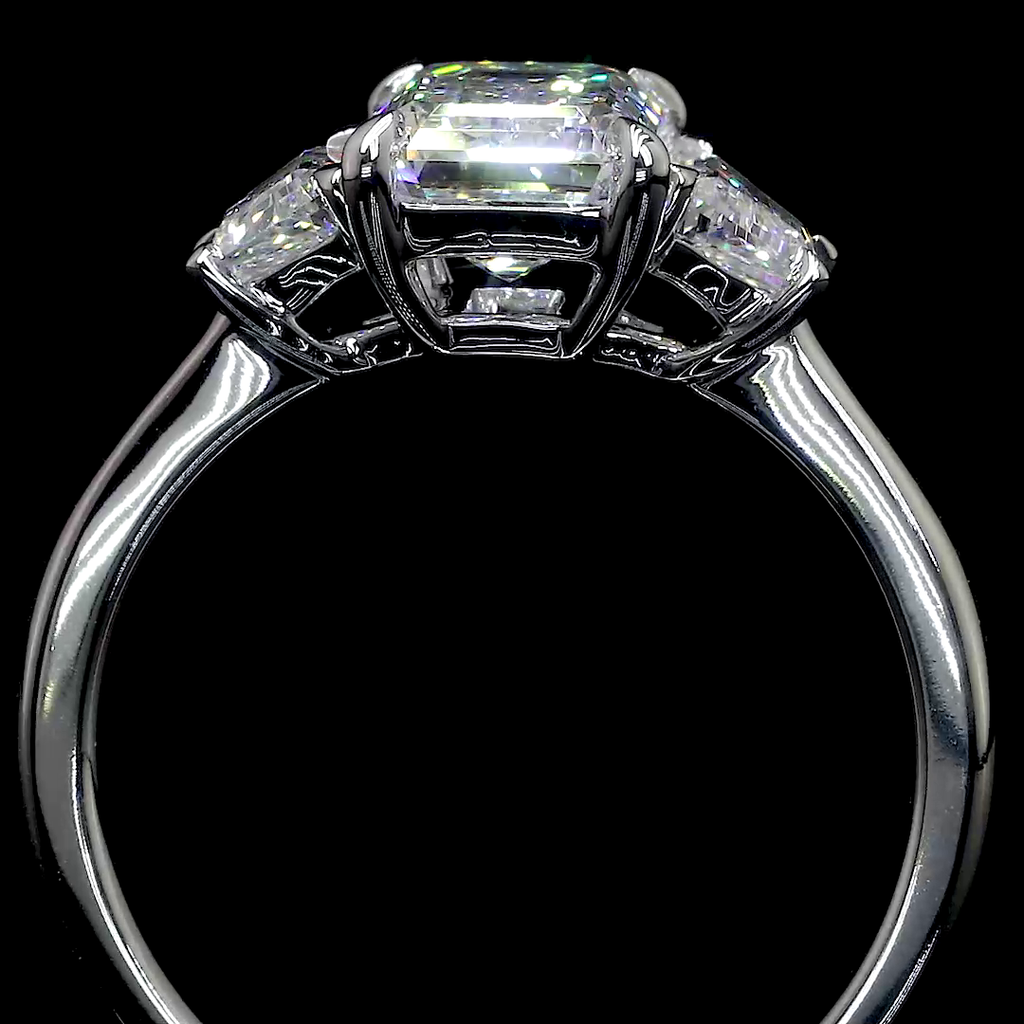 1.29 Cts 14K WHITE GOLD Emerald Shape 3 Stones Ring
