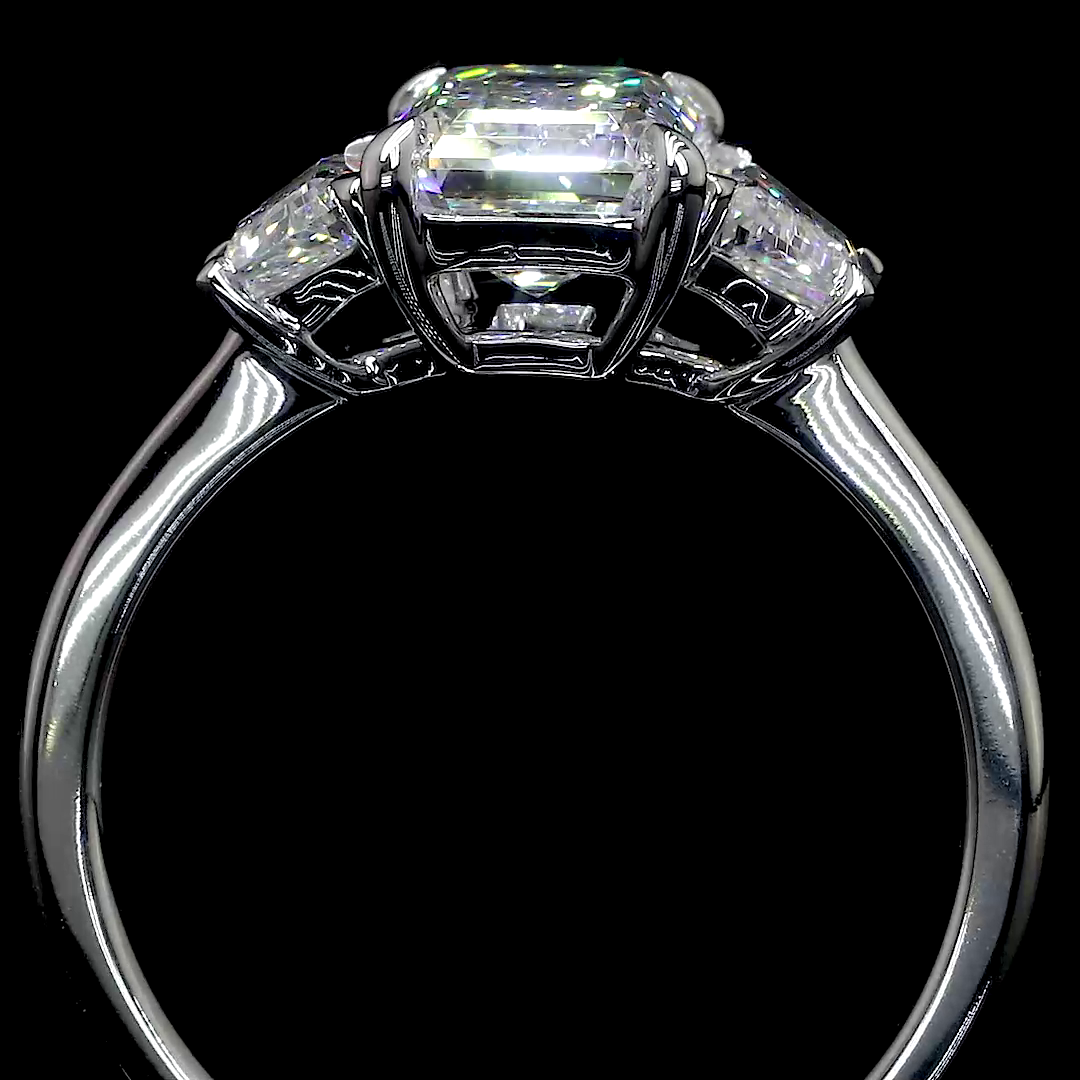 1.29 Cts 14K WHITE GOLD Emerald Shape 3 Stones Ring