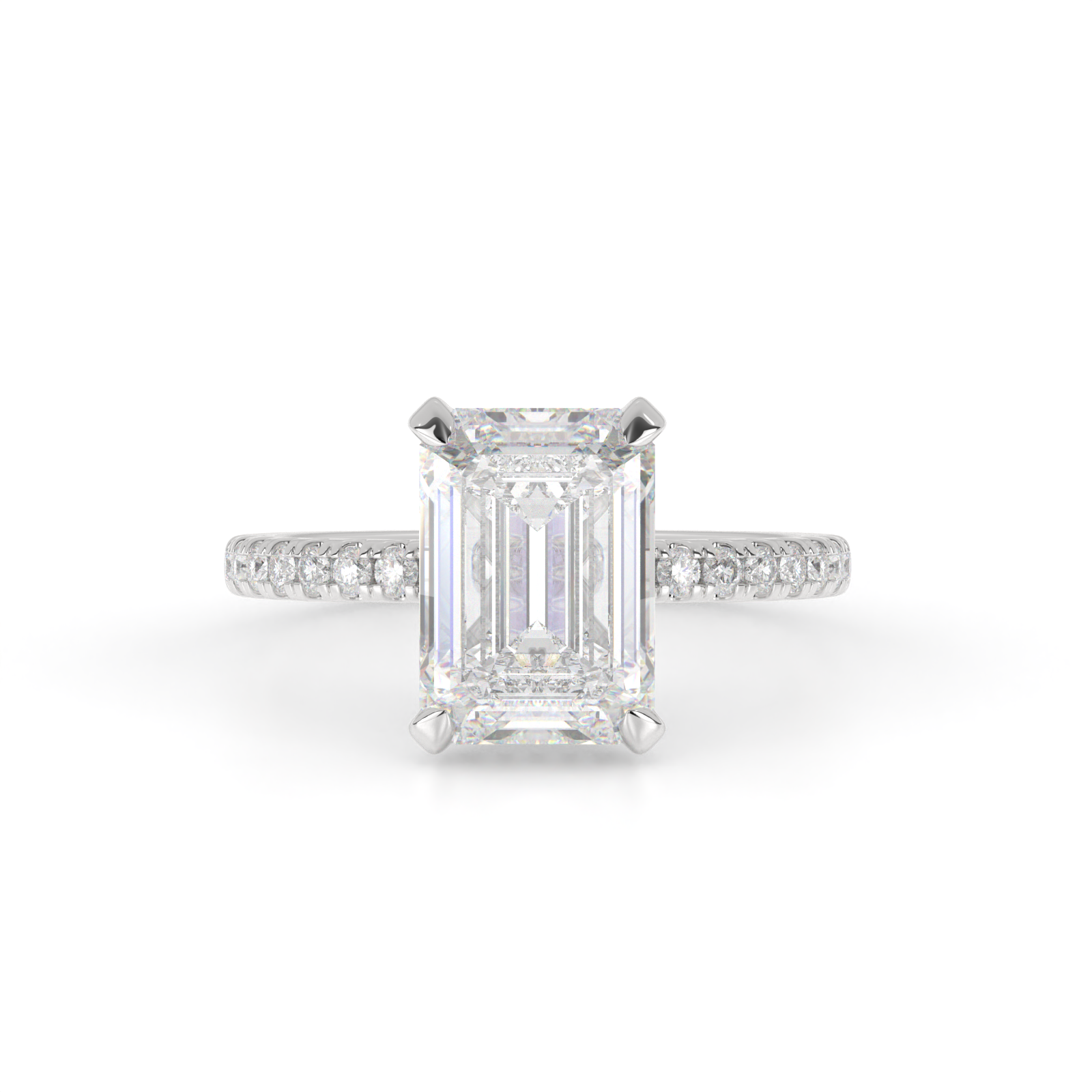 1.98 Cts 14K WHITE GOLD Emerald Shape Hidden Halo Ring