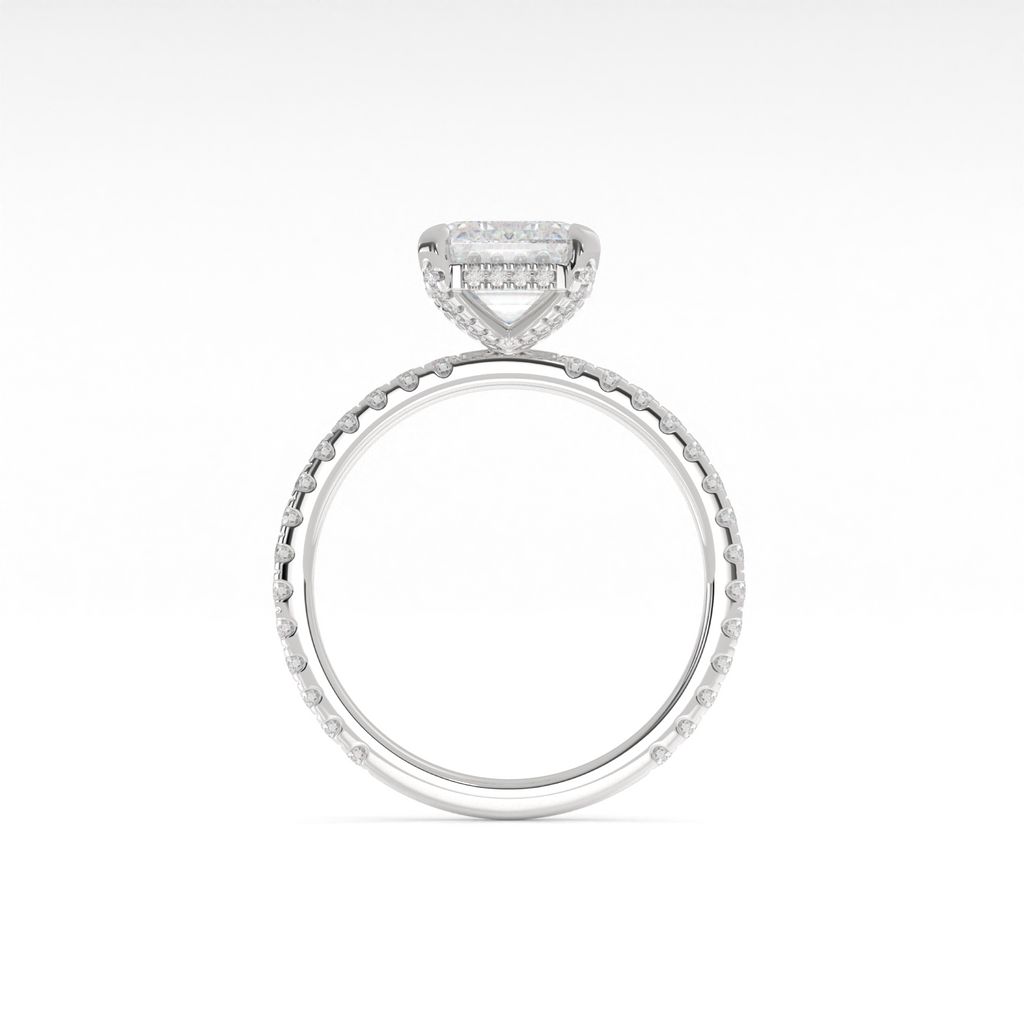1.98 Cts 14K WHITE GOLD Emerald Shape Hidden Halo Ring