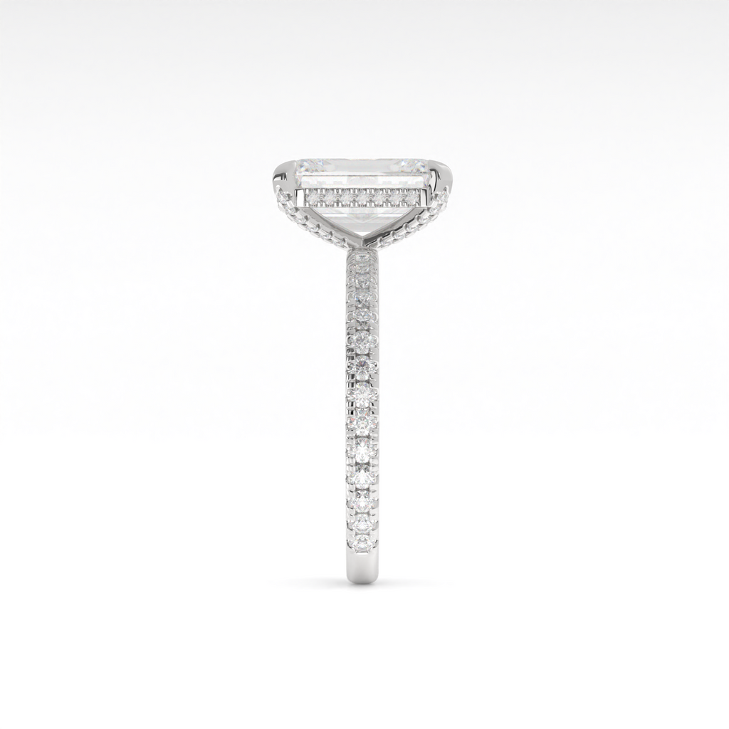 1.98 Cts 14K WHITE GOLD Emerald Shape Hidden Halo Ring