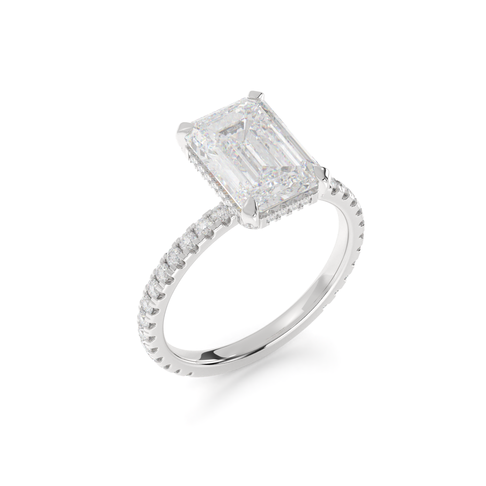 1.98 Cts 14K WHITE GOLD Emerald Shape Hidden Halo Ring