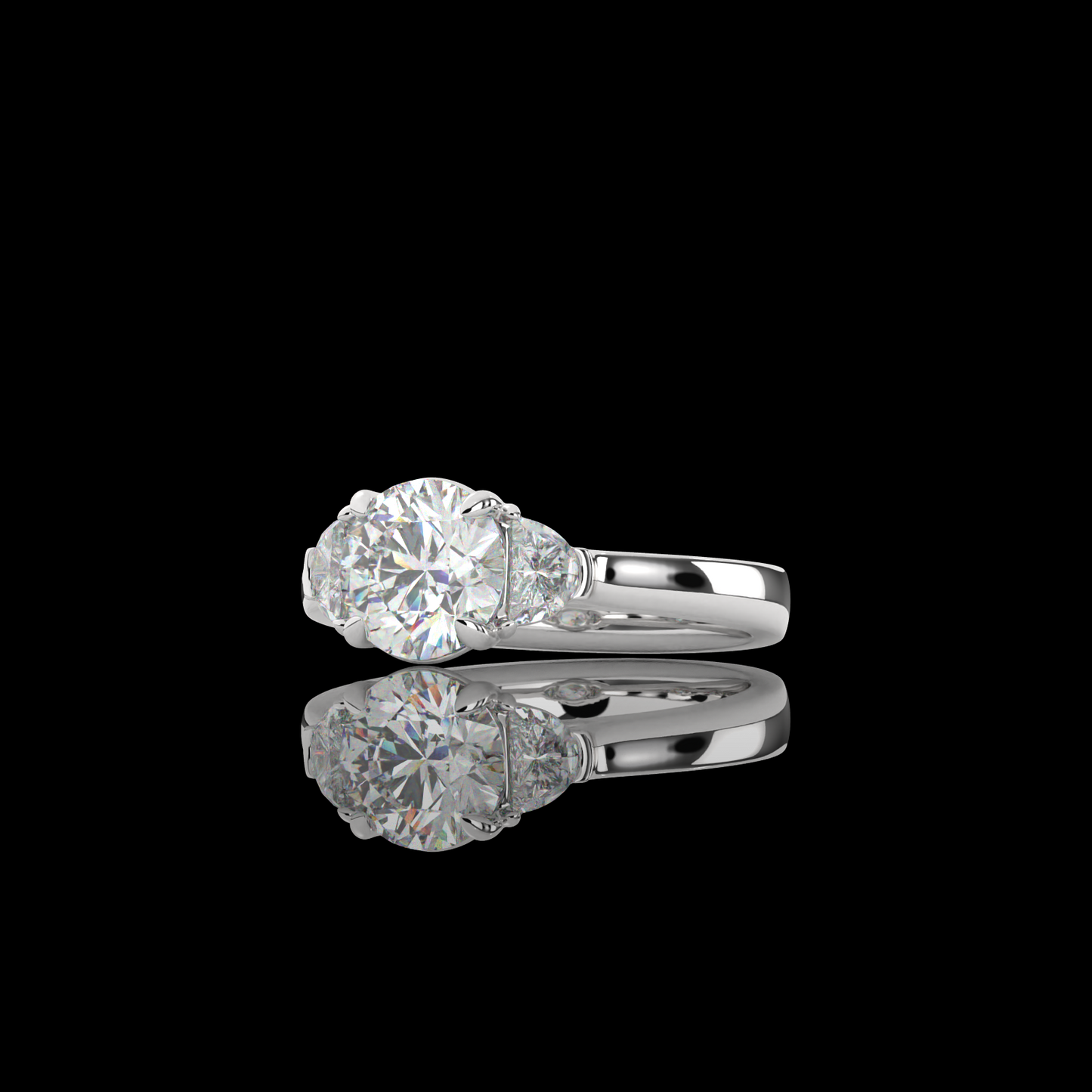 1.25 Cts 14K WHITE GOLD Round Shape 3 Stones Ring