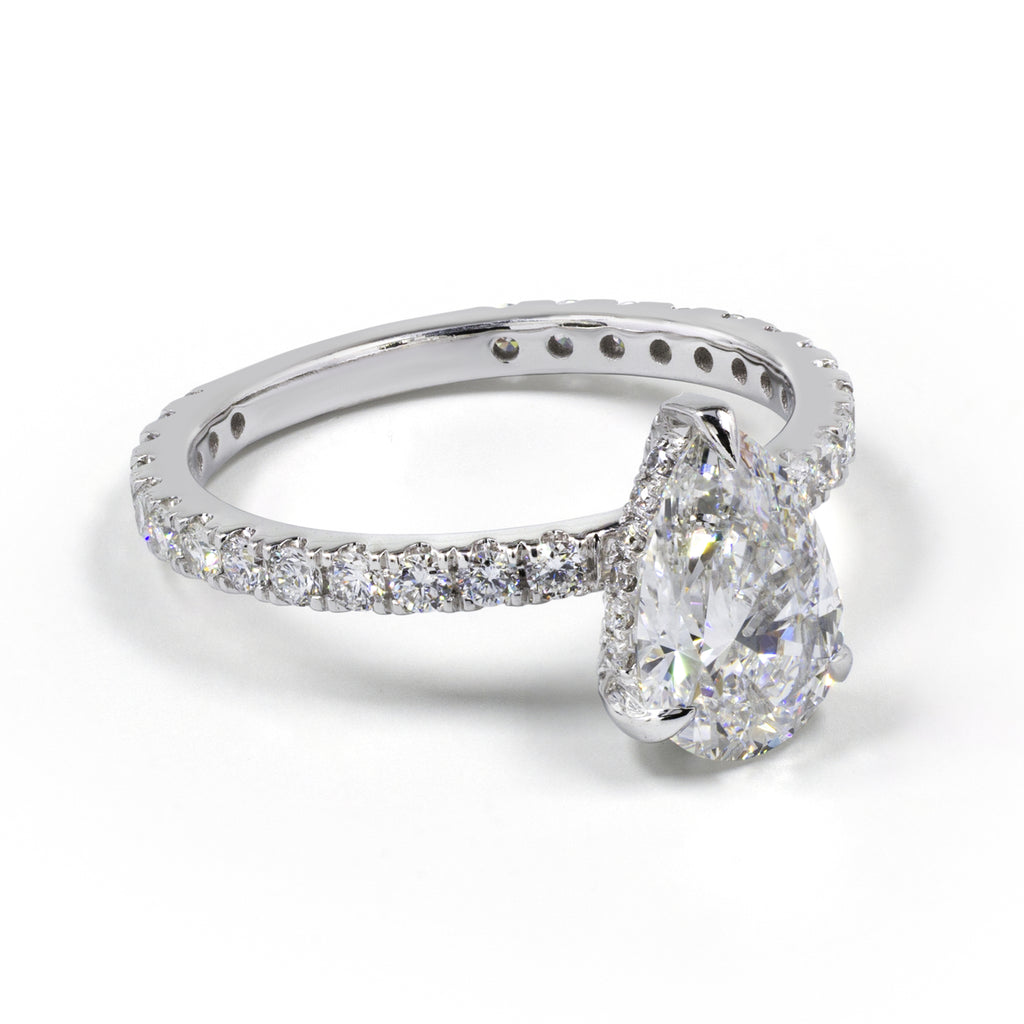 2.24 Cts 14K WHITE GOLD Pear Shape Hidden Halo Ring