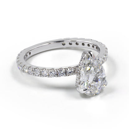 2.24 Cts 14K WHITE GOLD Pear Shape Hidden Halo Ring