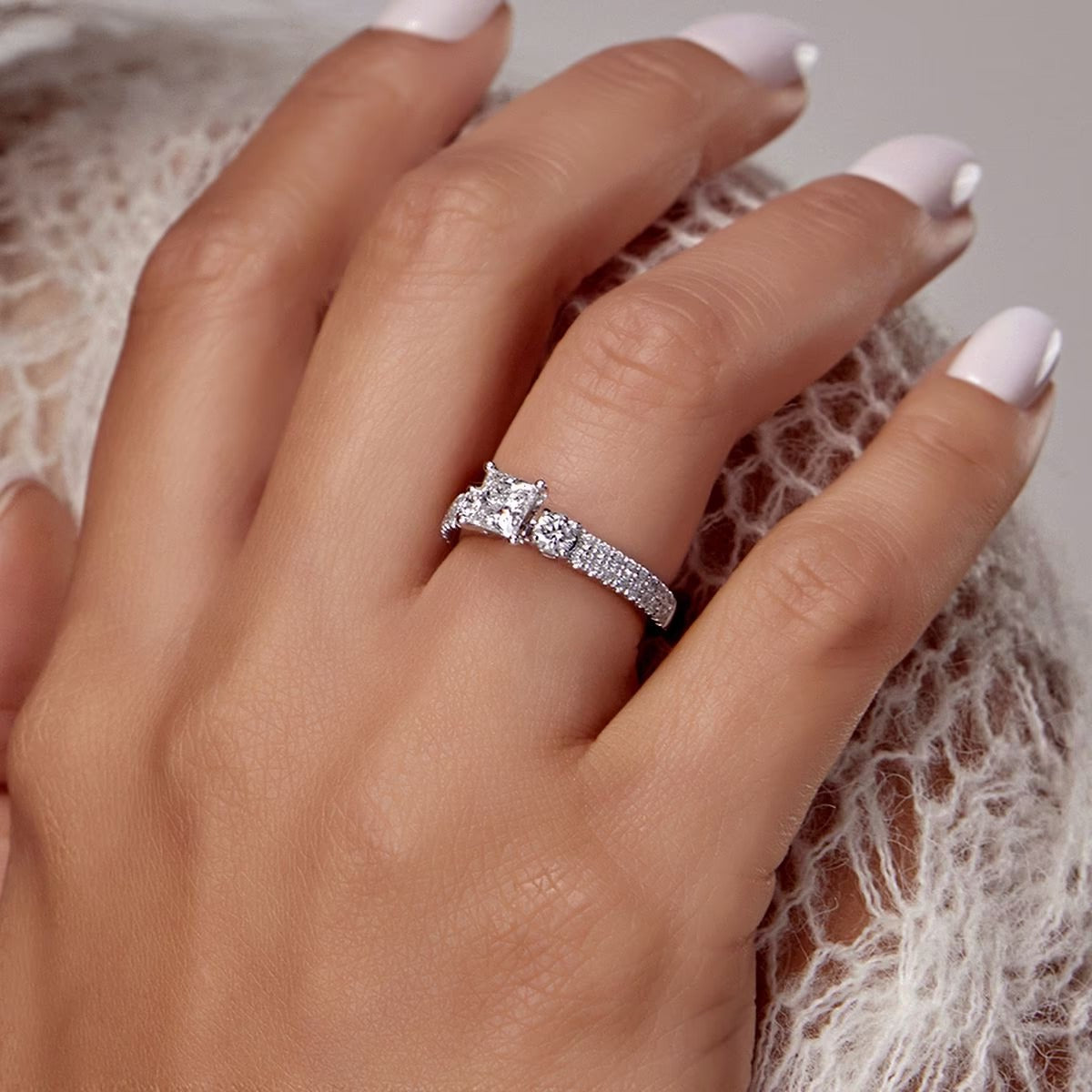 2.25 ctw Princess Lab Grown Diamond Engagement Ring with Double Row Side
