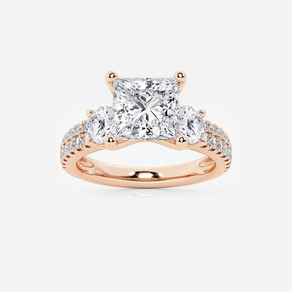 2.25 ctw Princess Lab Grown Diamond Engagement Ring with Double Row Side