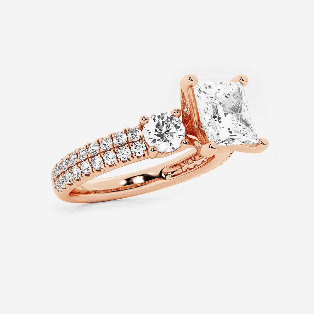 2.25 ctw Princess Lab Grown Diamond Engagement Ring with Double Row Side