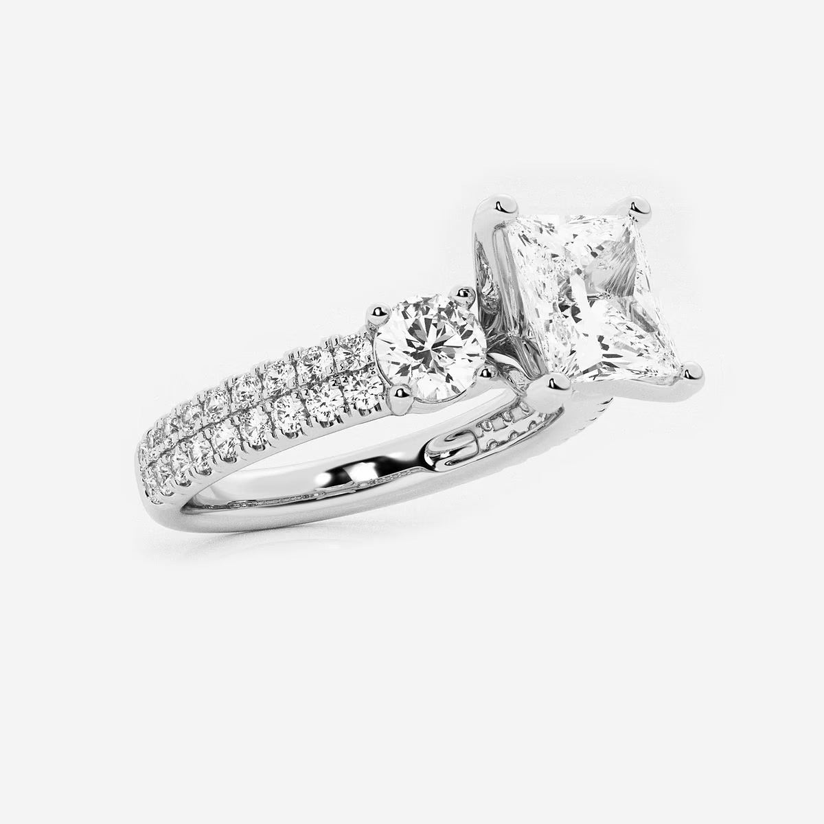 2.25 ctw Princess Lab Grown Diamond Engagement Ring with Double Row Side