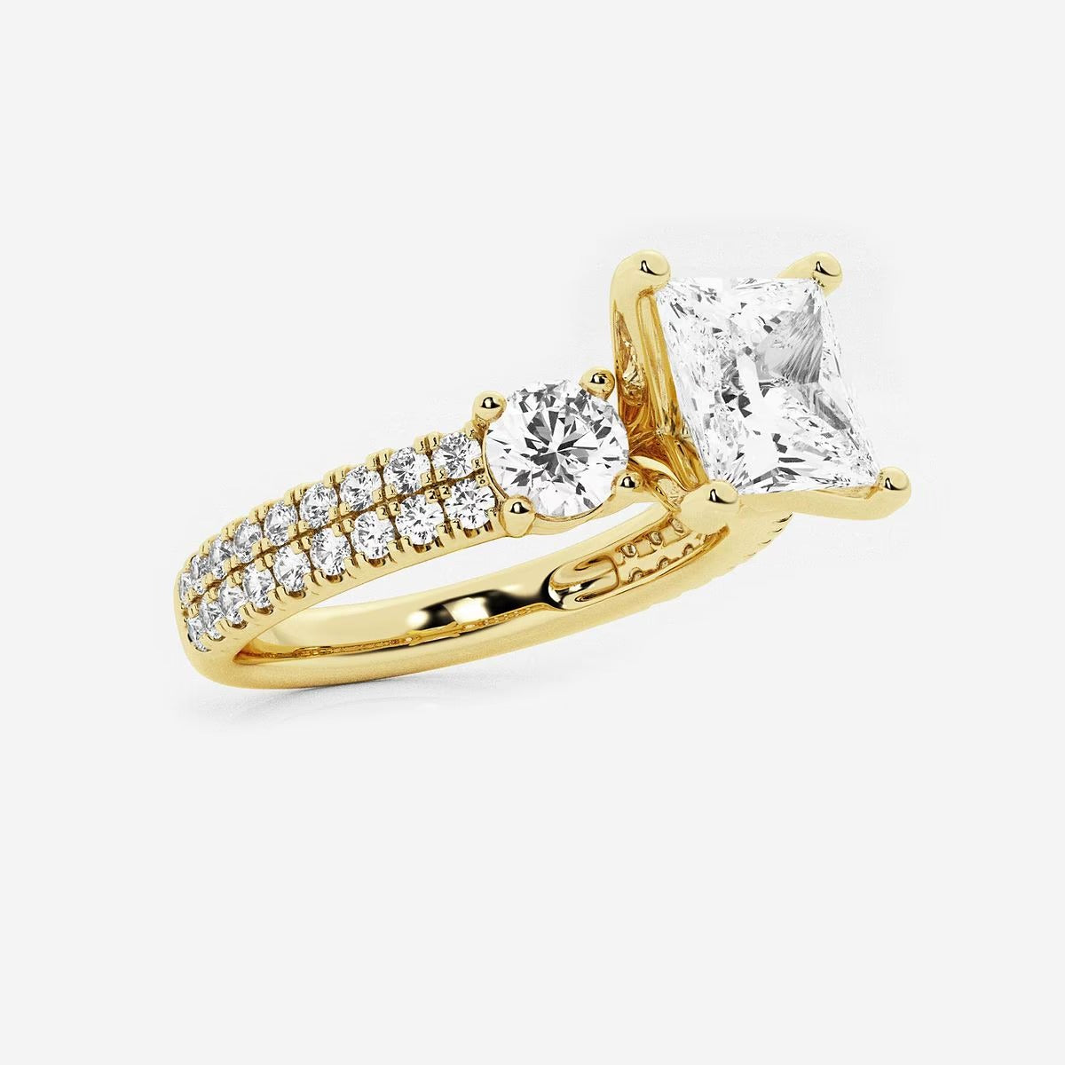 2.25 ctw Princess Lab Grown Diamond Engagement Ring with Double Row Side