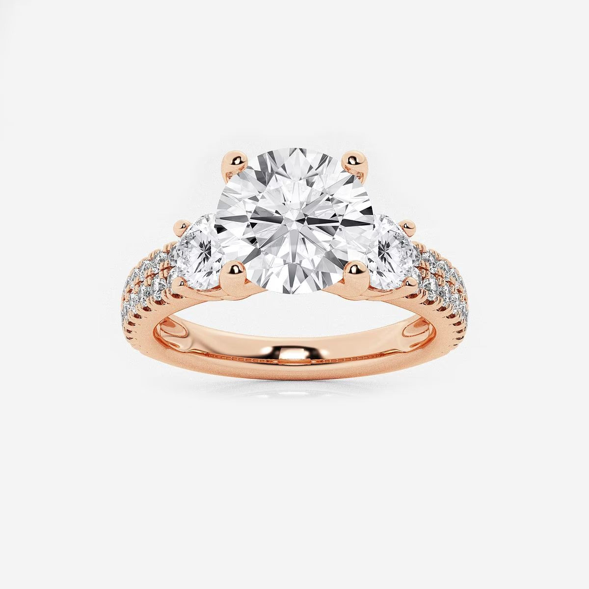 2.25 Ctw Round Lab Grown Diamond Engagement Ring with Double Row Side