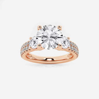 2.25 Ctw Round Lab Grown Diamond Engagement Ring with Double Row Side