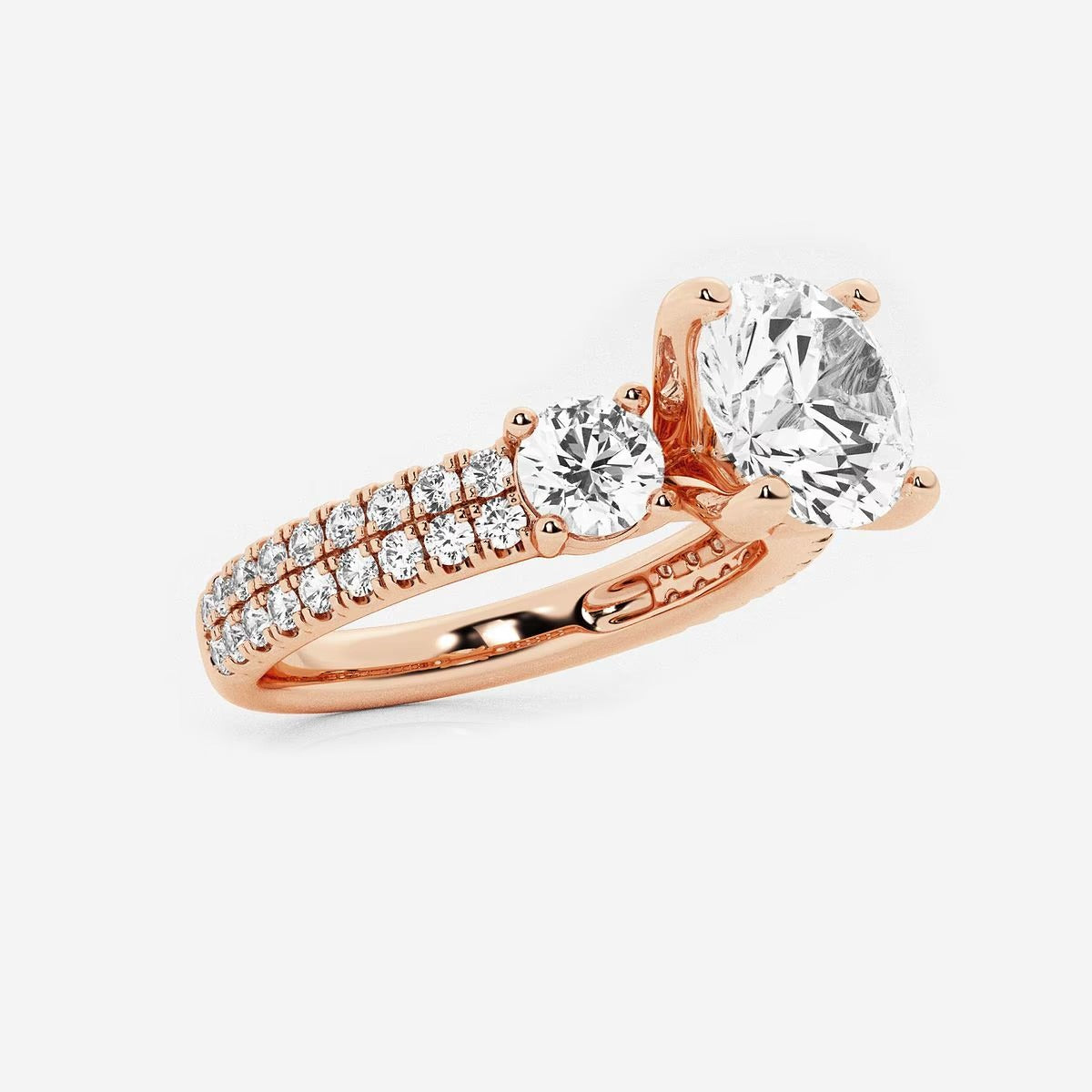 2.25 Ctw Round Lab Grown Diamond Engagement Ring with Double Row Side