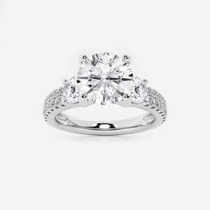 2.25 Ctw Round Lab Grown Diamond Engagement Ring with Double Row Side