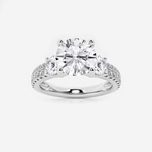 2.25 Ctw Round Lab Grown Diamond Engagement Ring with Double Row Side