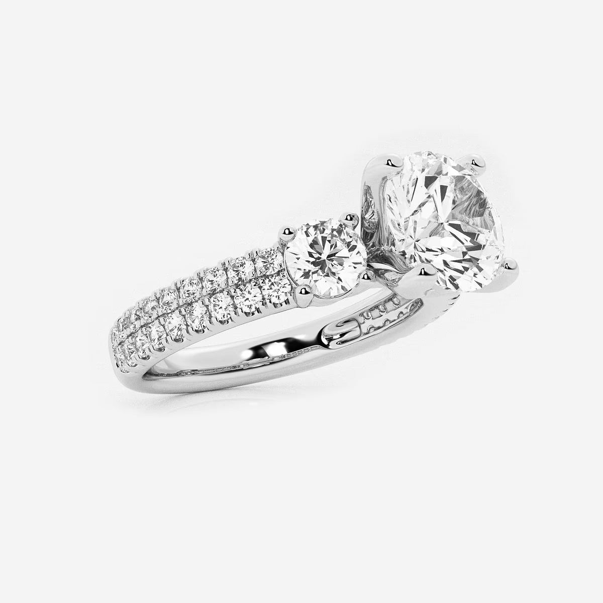 2.25 Ctw Round Lab Grown Diamond Engagement Ring with Double Row Side