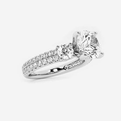 2.25 Ctw Round Lab Grown Diamond Engagement Ring with Double Row Side
