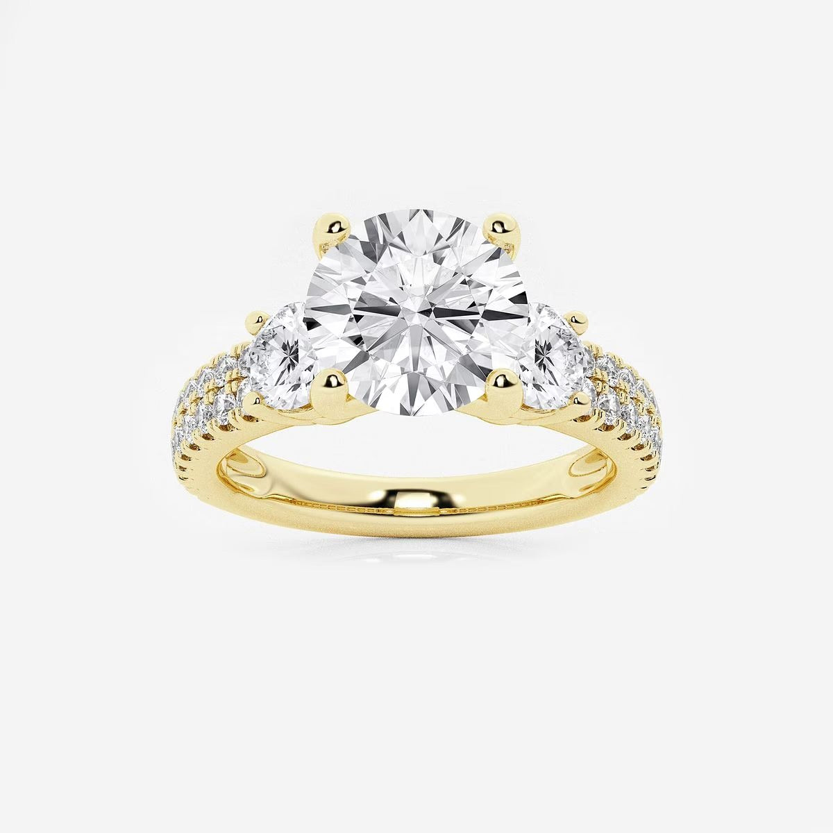 2.25 Ctw Round Lab Grown Diamond Engagement Ring with Double Row Side