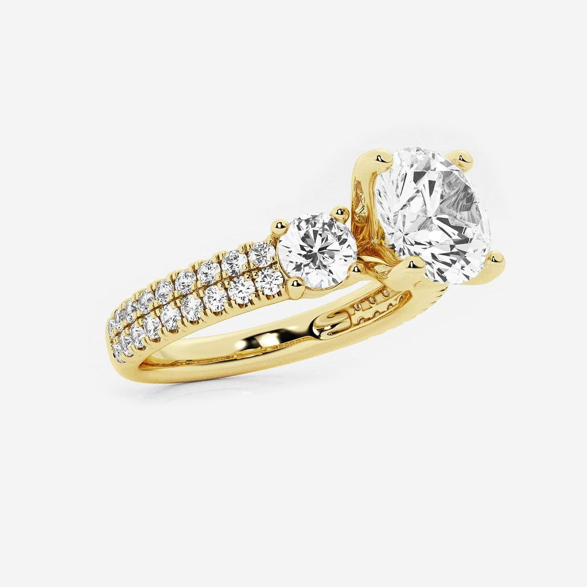 2.25 Ctw Round Lab Grown Diamond Engagement Ring with Double Row Side