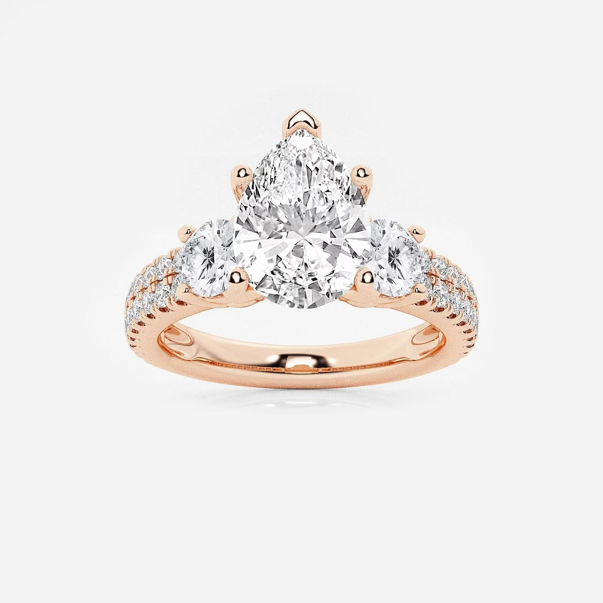 3.00 Ctw Pear Lab Grown Diamond Engagement Ring with Double Row Side