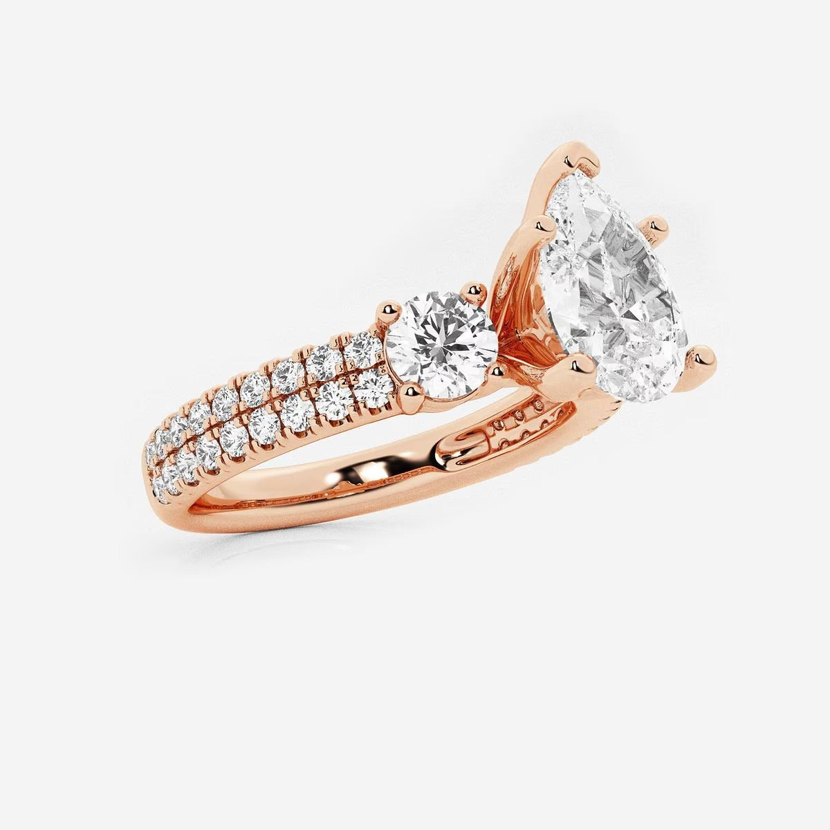 3.00 Ctw Pear Lab Grown Diamond Engagement Ring with Double Row Side