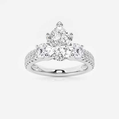 3.00 Ctw Pear Lab Grown Diamond Engagement Ring with Double Row Side
