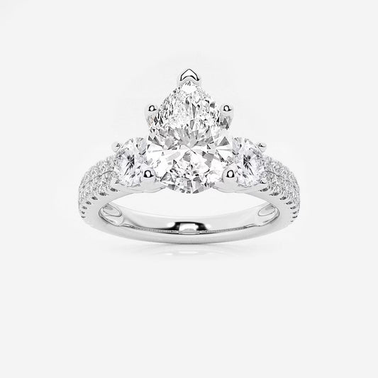 3.00 Ctw Pear Lab Grown Diamond Engagement Ring with Double Row Side