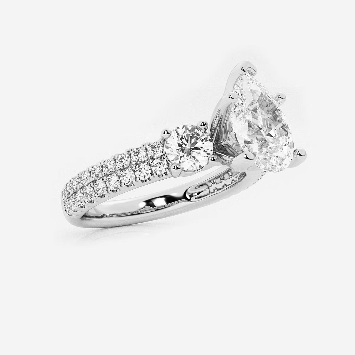 3.00 Ctw Pear Lab Grown Diamond Engagement Ring with Double Row Side