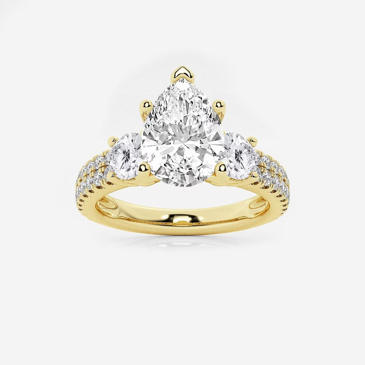 3.00 Ctw Pear Lab Grown Diamond Engagement Ring with Double Row Side