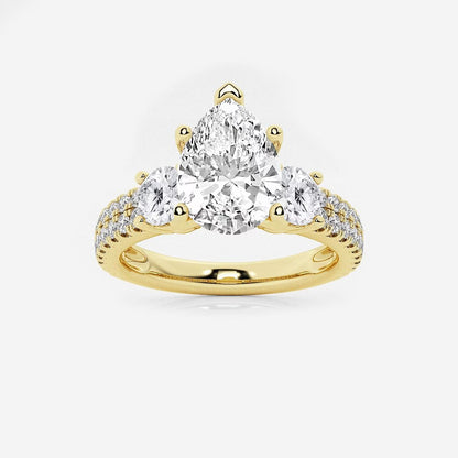 3.00 Ctw Pear Lab Grown Diamond Engagement Ring with Double Row Side