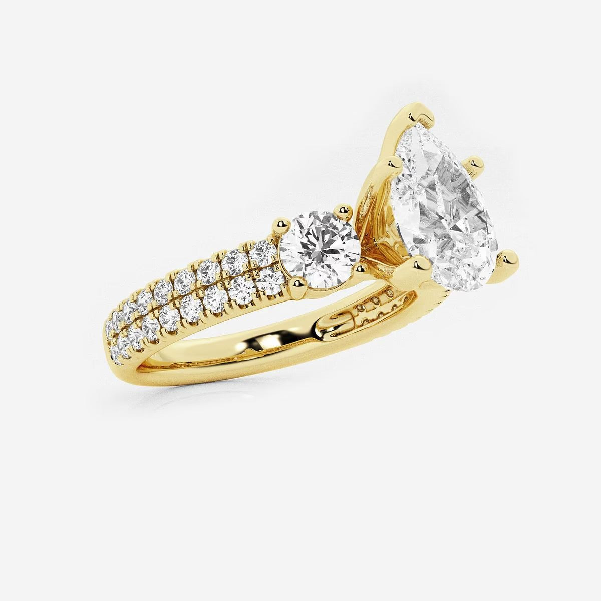 3.00 Ctw Pear Lab Grown Diamond Engagement Ring with Double Row Side