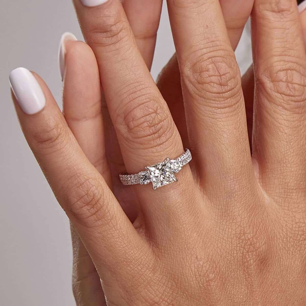 3.00 ctw Princess Lab Grown Diamond Engagement Ring with Double Row Side