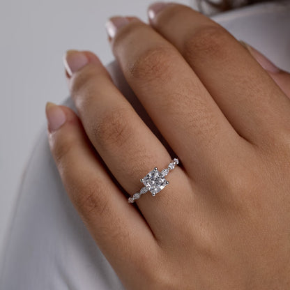 6.50 Cushion Lab Grown Diamond Engagement Ring with Floating Marquise Side Accents