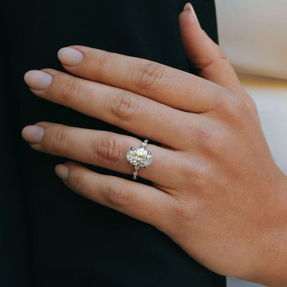 2.50 Ct Oval Lab Grown Diamond Engagement Ring with Floating Marquise Side Accents