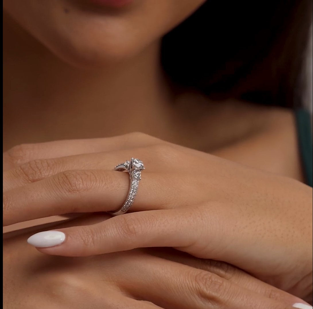 1.75 ctw Round Lab Grown Diamond Engagement Ring with Double Row Side