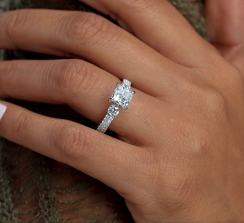 4.00 ctw Princess Lab Grown Diamond Engagement Ring with Double Row Side