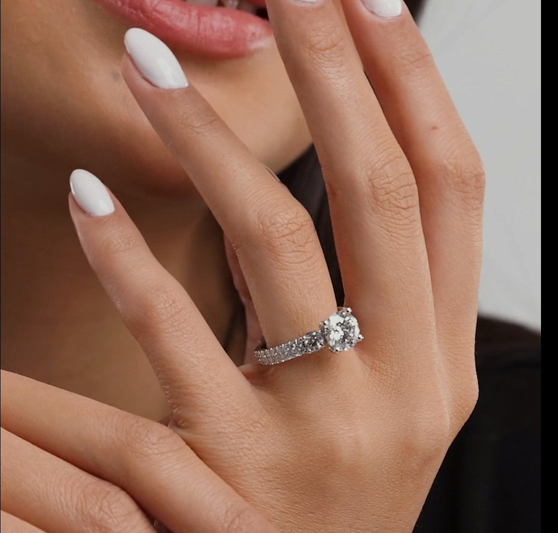3.00 Ctw Round Lab Grown Diamond Engagement Ring with Double Row Side