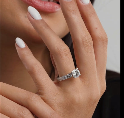 3.00 Ctw Round Lab Grown Diamond Engagement Ring with Double Row Side