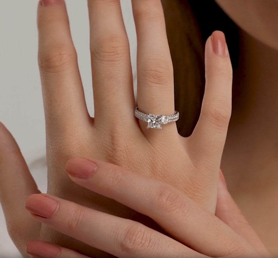 2.25 ctw Princess Lab Grown Diamond Engagement Ring with Double Row Side