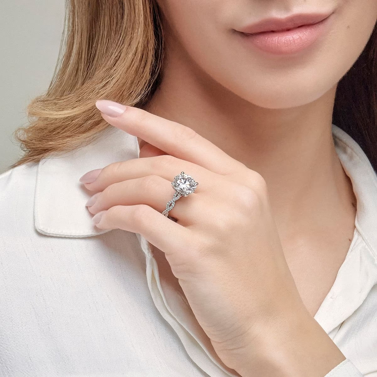 5.30 Ctw Round Lab Grown Diamond Double Twist Engagement Ring