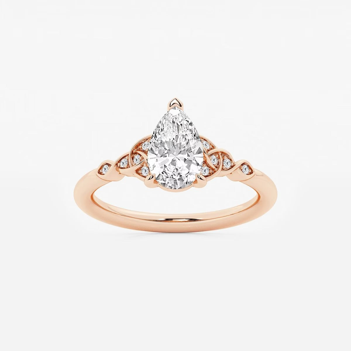 1.05 ctw Pear Hazel Lab Grown Diamond Celtic Knot Side Stone Engagement Ring