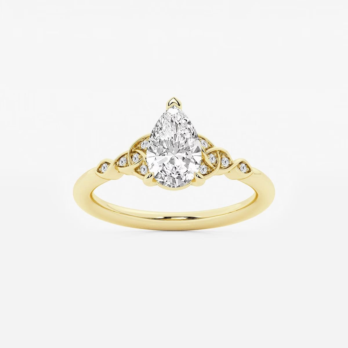 1.05 ctw Pear Hazel Lab Grown Diamond Celtic Knot Side Stone Engagement Ring