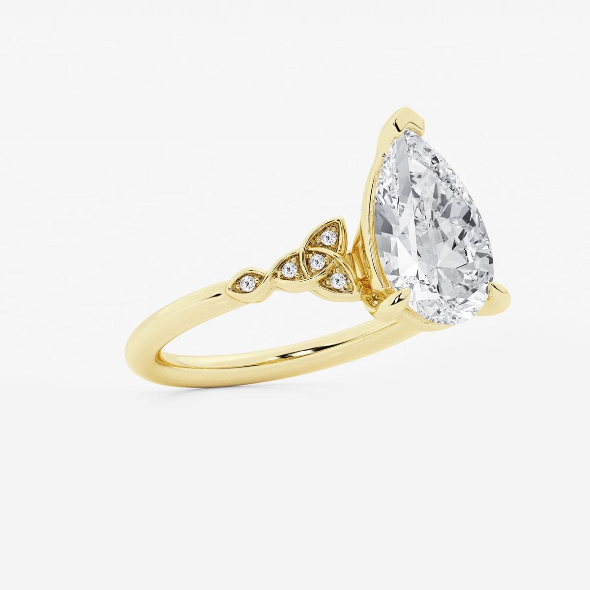 3.05 ctw Pear Hazel Lab Grown Diamond Celtic Knot Side Stone Engagement Ring