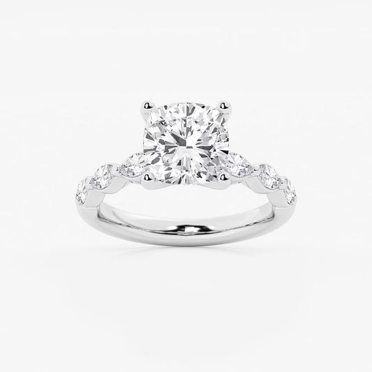 3.00 Cushion Lab Grown Diamond Engagement Ring with Floating Marquise Side Accents