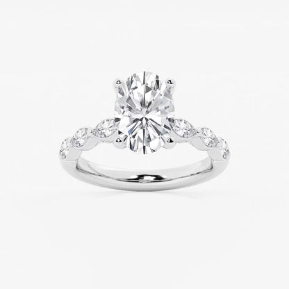 2.50 Ct Oval Lab Grown Diamond Engagement Ring with Floating Marquise Side Accents