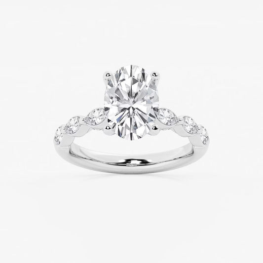 2.50 Ct Oval Lab Grown Diamond Engagement Ring with Floating Marquise Side Accents