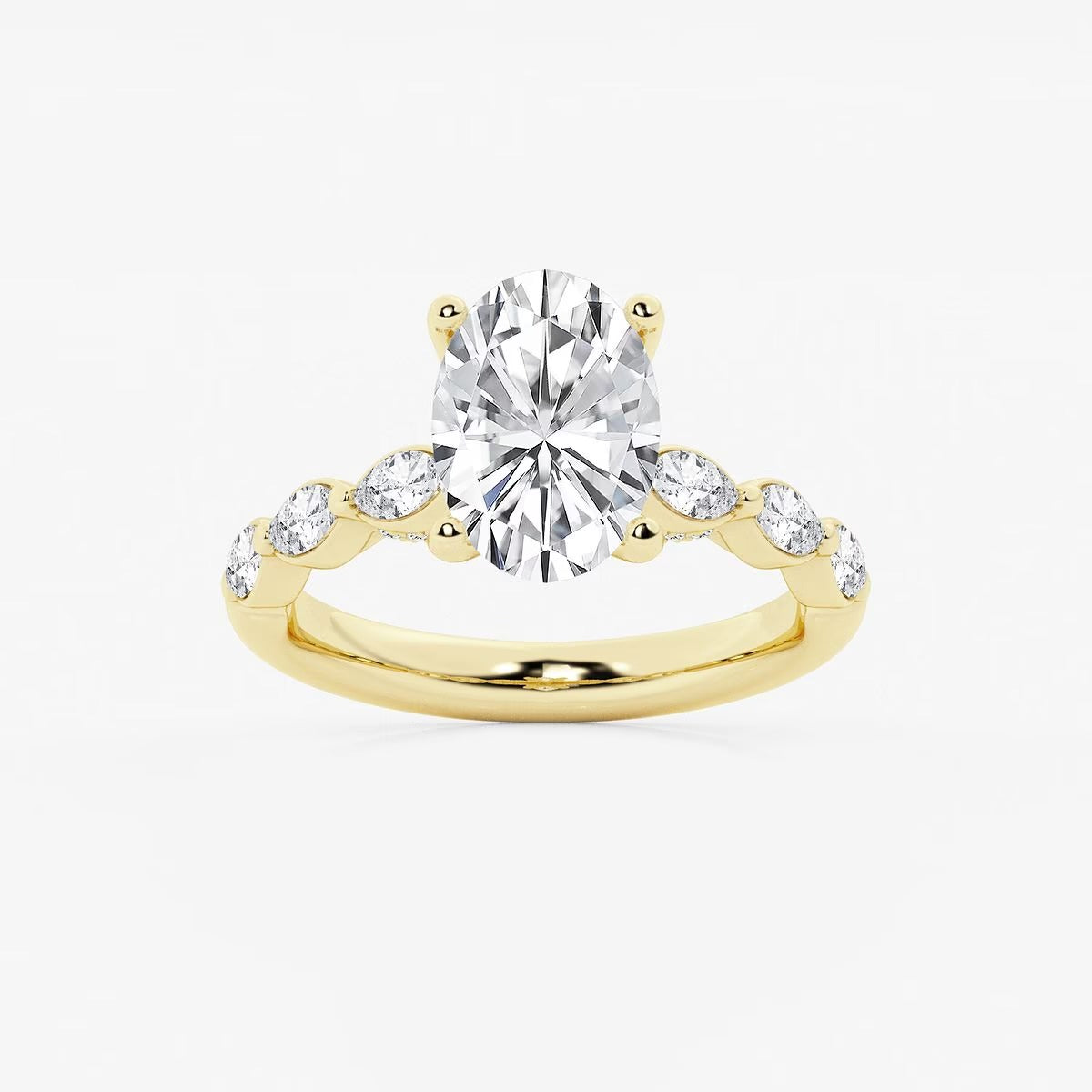 2.50 Ct Oval Lab Grown Diamond Engagement Ring with Floating Marquise Side Accents
