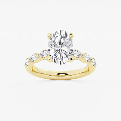 2.50 Ct Oval Lab Grown Diamond Engagement Ring with Floating Marquise Side Accents