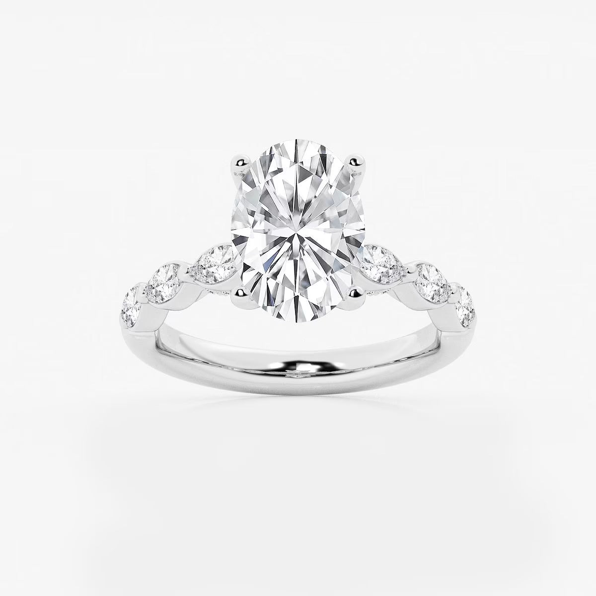 3.00 Ct Oval Lab Grown Diamond Engagement Ring with Floating Marquise Side Accents